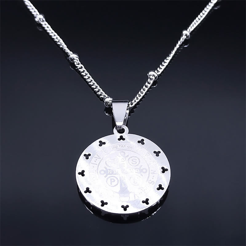 Retro Style Gem-set St. Benedict Medal Pendant Necklace