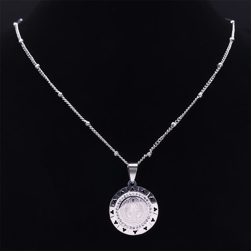 Retro Style Gem-set St. Benedict Medal Pendant Necklace