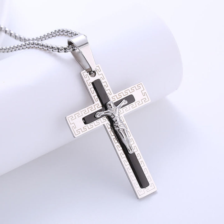 Retro Style Triple Layer Crucifix Pendant Titanium Necklace