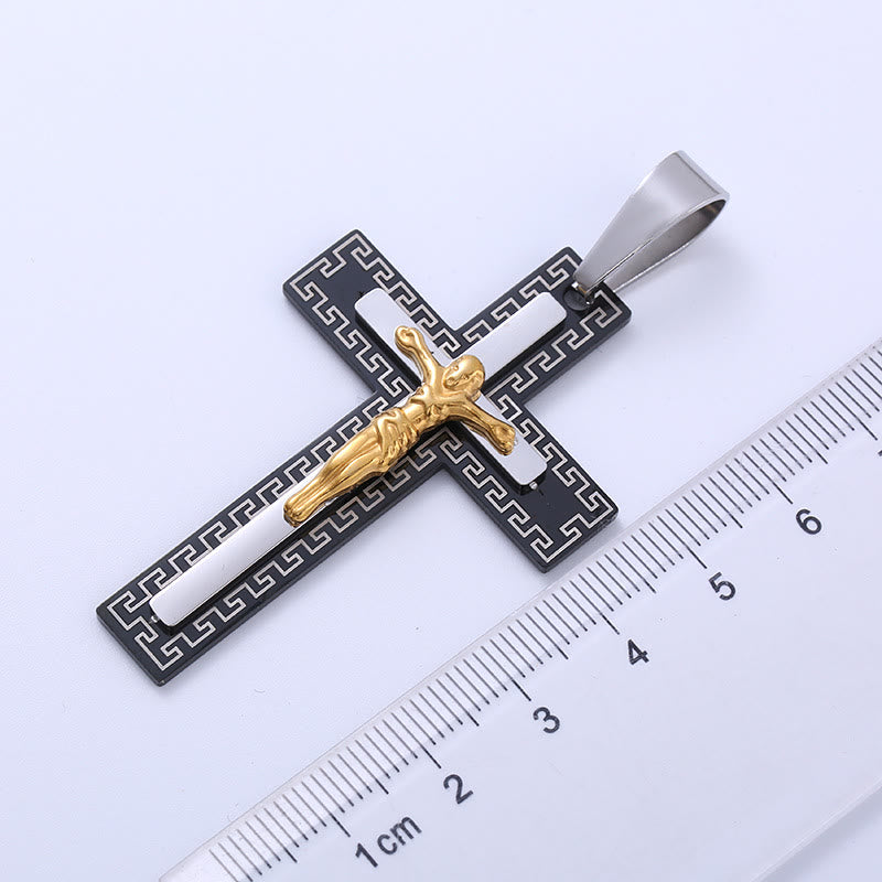 Retro Style Triple Layer Crucifix Pendant Titanium Necklace