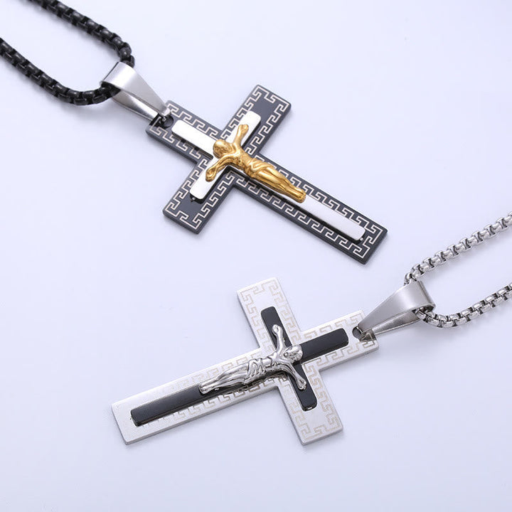 Retro Style Triple Layer Crucifix Pendant Titanium Necklace
