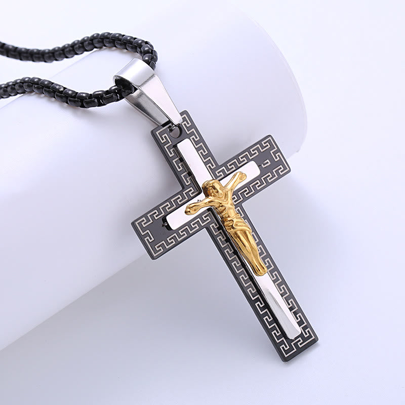 Retro Style Triple Layer Crucifix Pendant Titanium Necklace