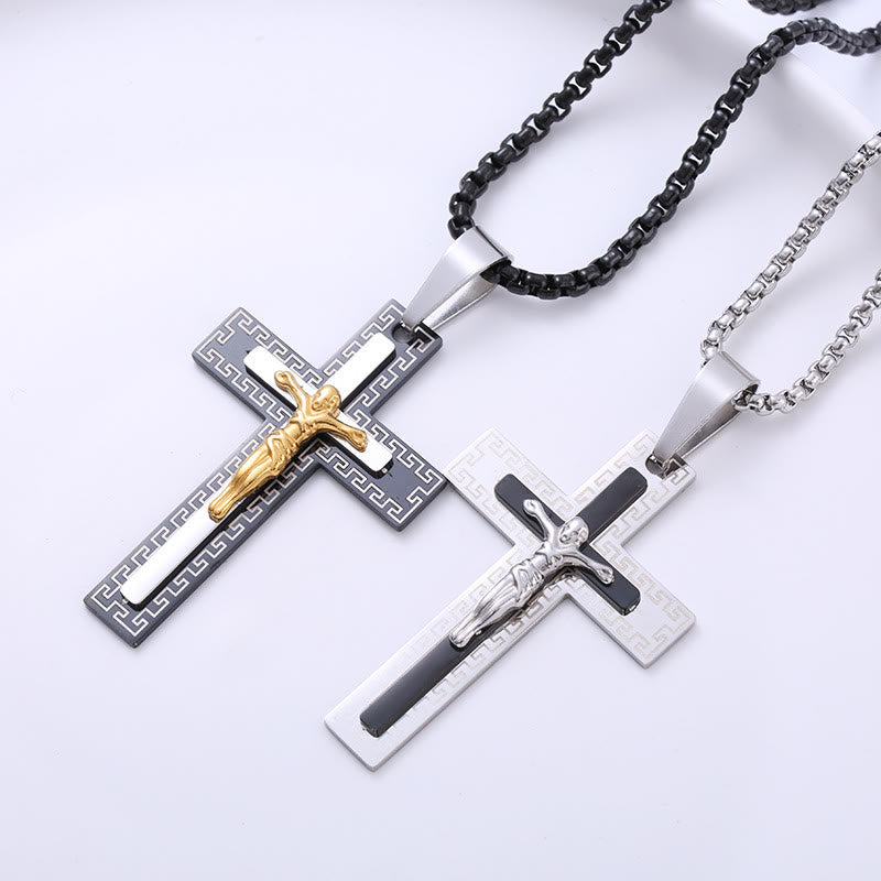 Retro Style Triple Layer Crucifix Pendant Titanium Necklace