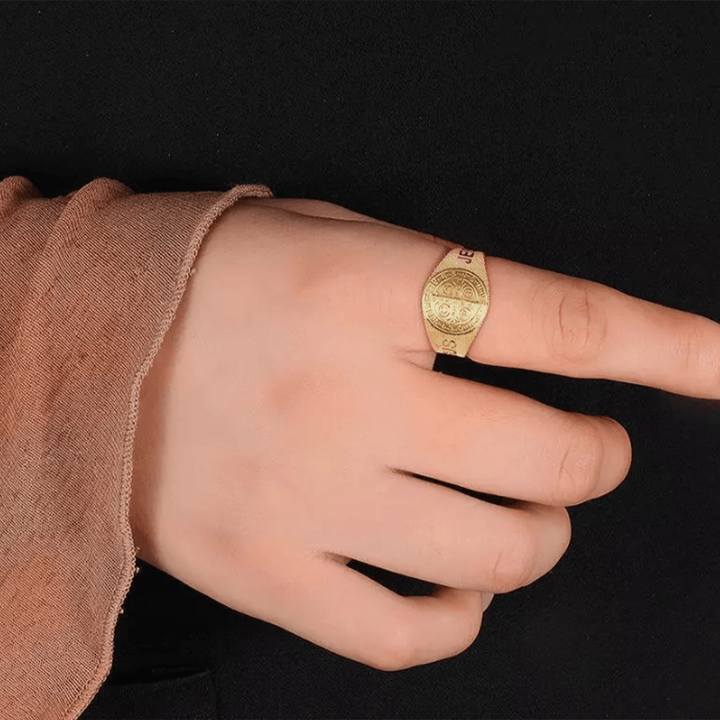 Classic Style JESUS St. Benedict Symbol Titanium Adjustable Ring