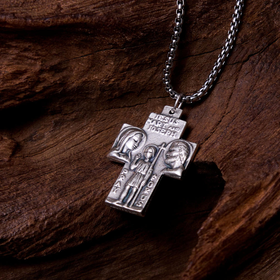 Classic Style Jesus Mary Joseph Guardian Cross Pendant Alloy Necklace