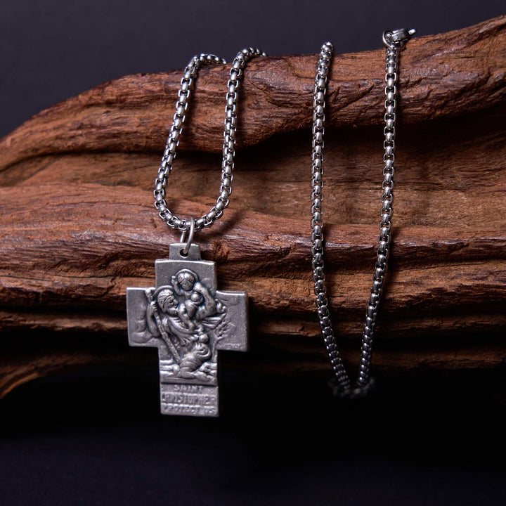 Classic Style Jesus Mary Joseph Guardian Cross Pendant Alloy Necklace