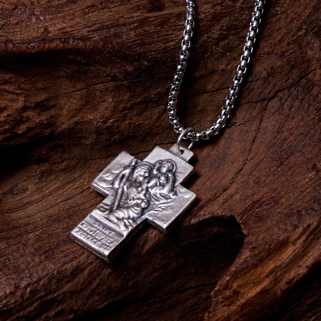 Classic Style Jesus Mary Joseph Guardian Cross Pendant Alloy Necklace