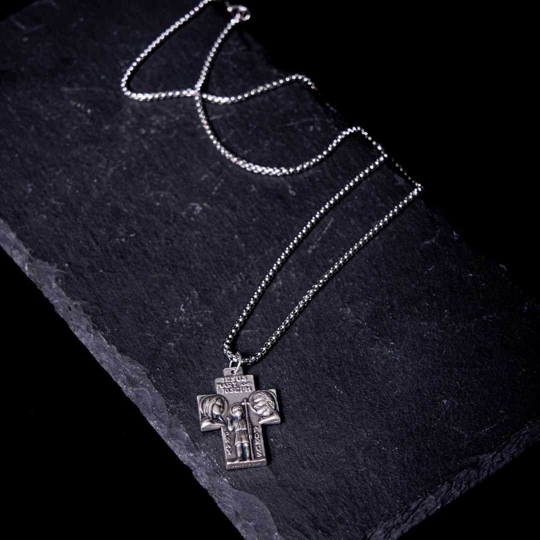 Classic Style Jesus Mary Joseph Guardian Cross Pendant Alloy Necklace