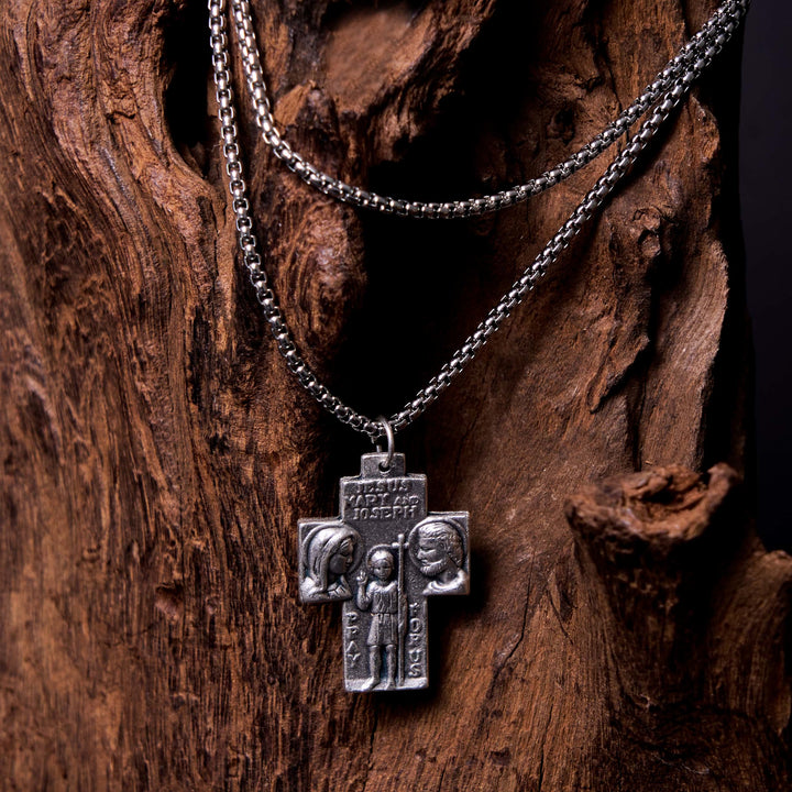 Classic Style Jesus Mary Joseph Guardian Cross Pendant Alloy Necklace