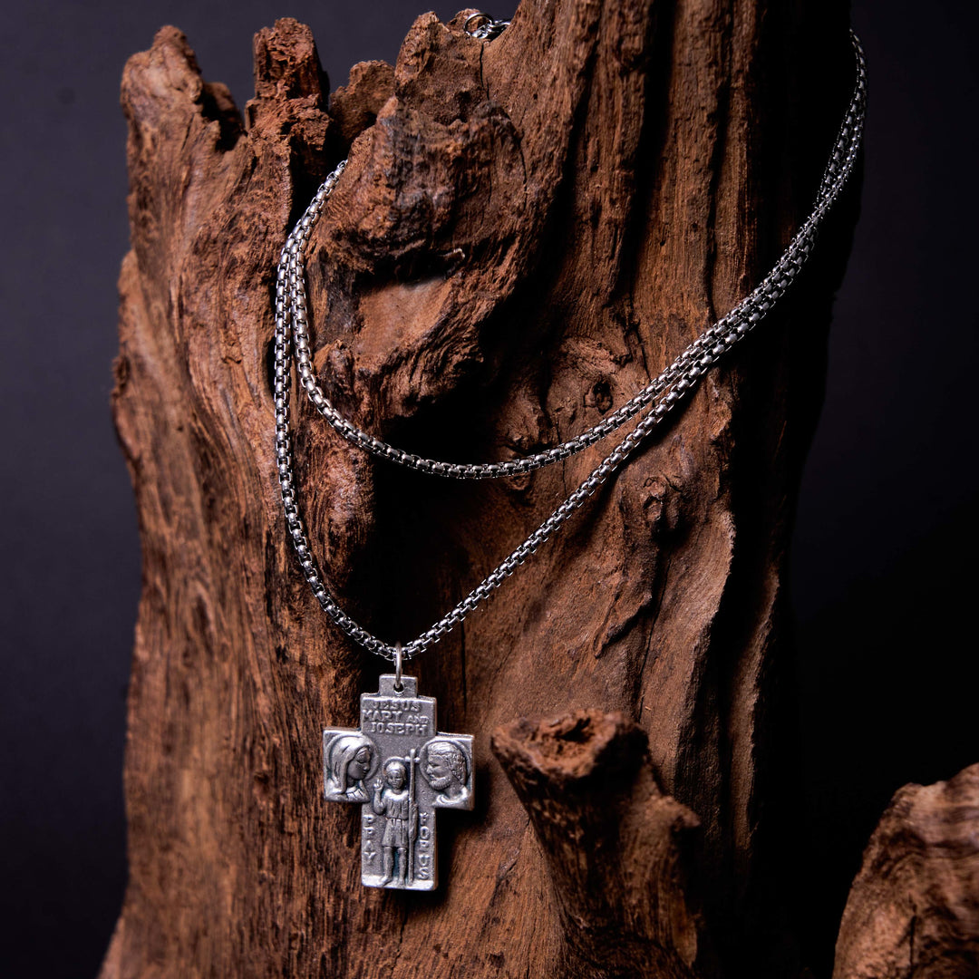 Classic Style Jesus Mary Joseph Guardian Cross Pendant Alloy Necklace