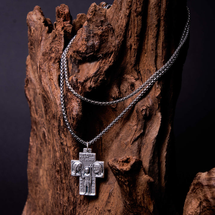 Classic Style Jesus Mary Joseph Guardian Cross Pendant Alloy Necklace
