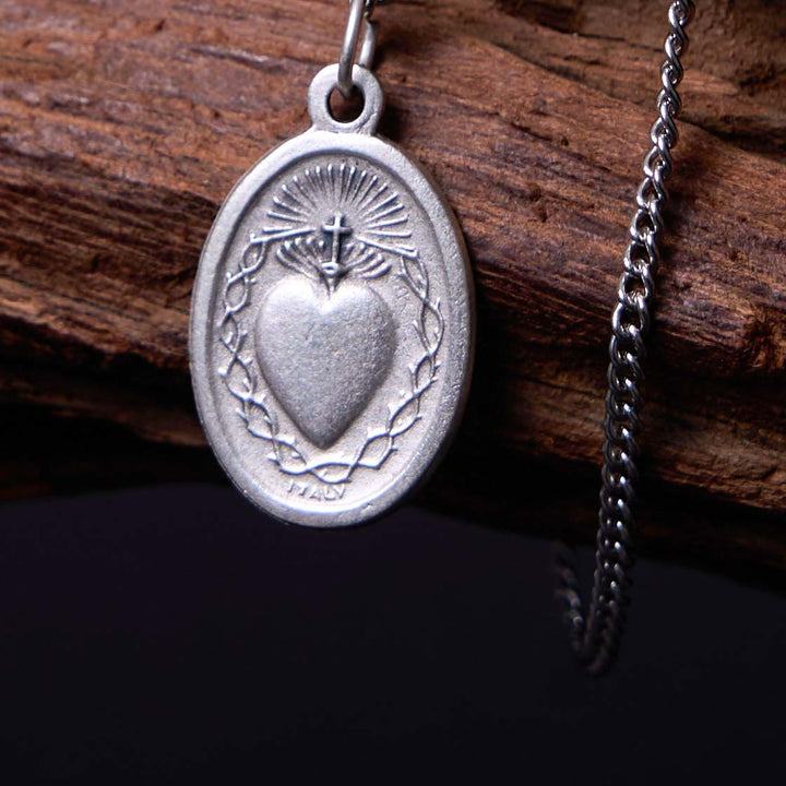 Classic Style Sacred Heart of Jesus Cross Flower Pendant Necklace