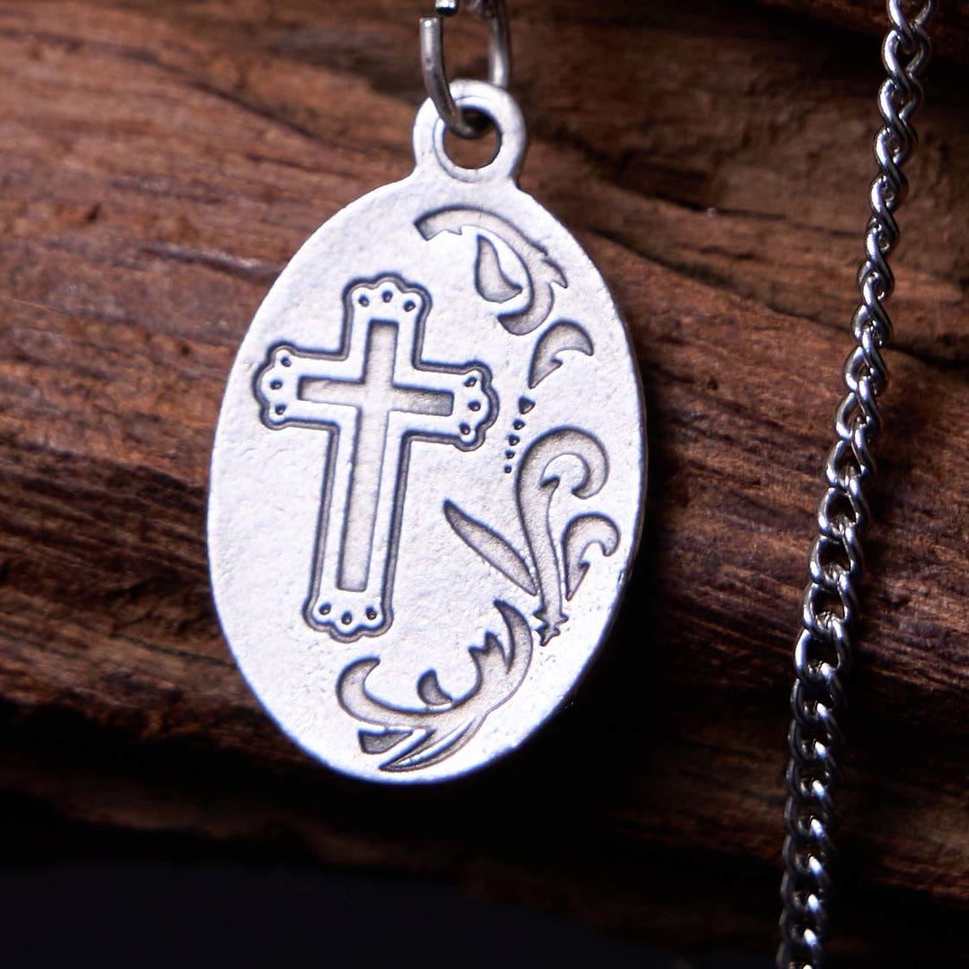 Classic Style Sacred Heart of Jesus Cross Flower Pendant Necklace