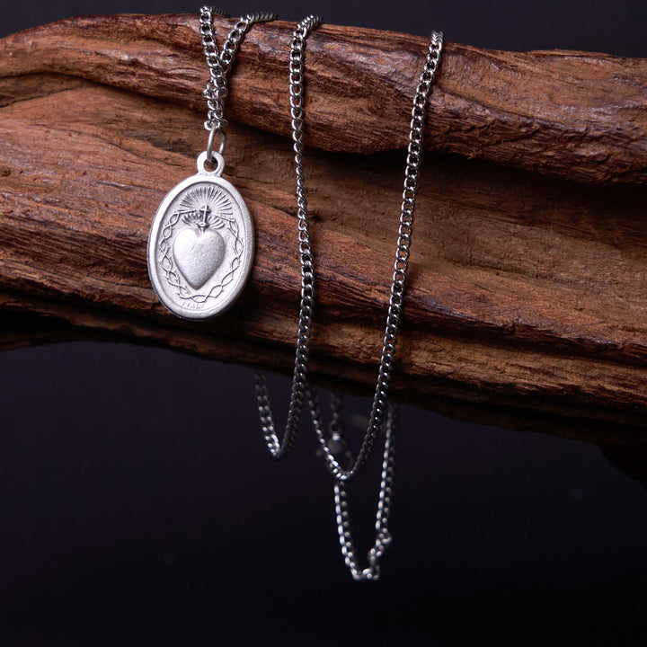 Classic Style Sacred Heart of Jesus Cross Flower Pendant Necklace