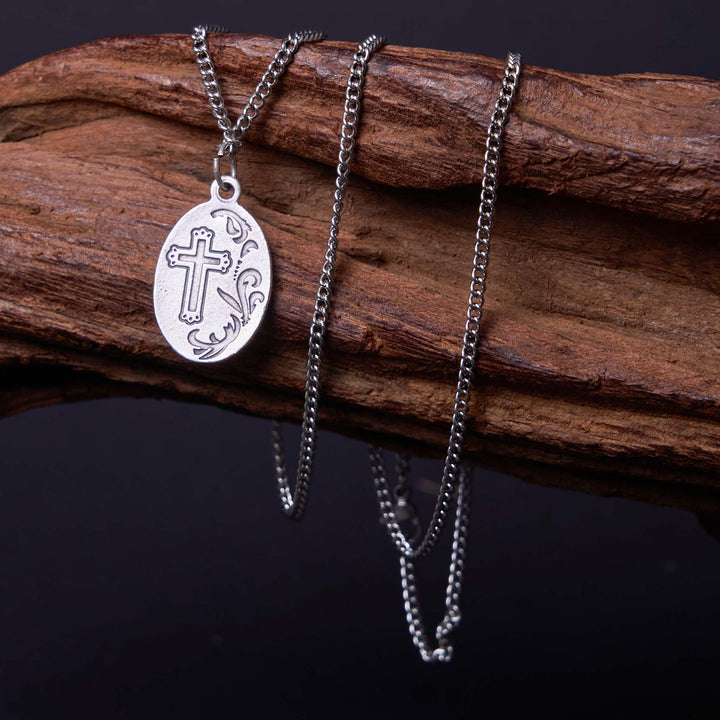 Classic Style Sacred Heart of Jesus Cross Flower Pendant Necklace