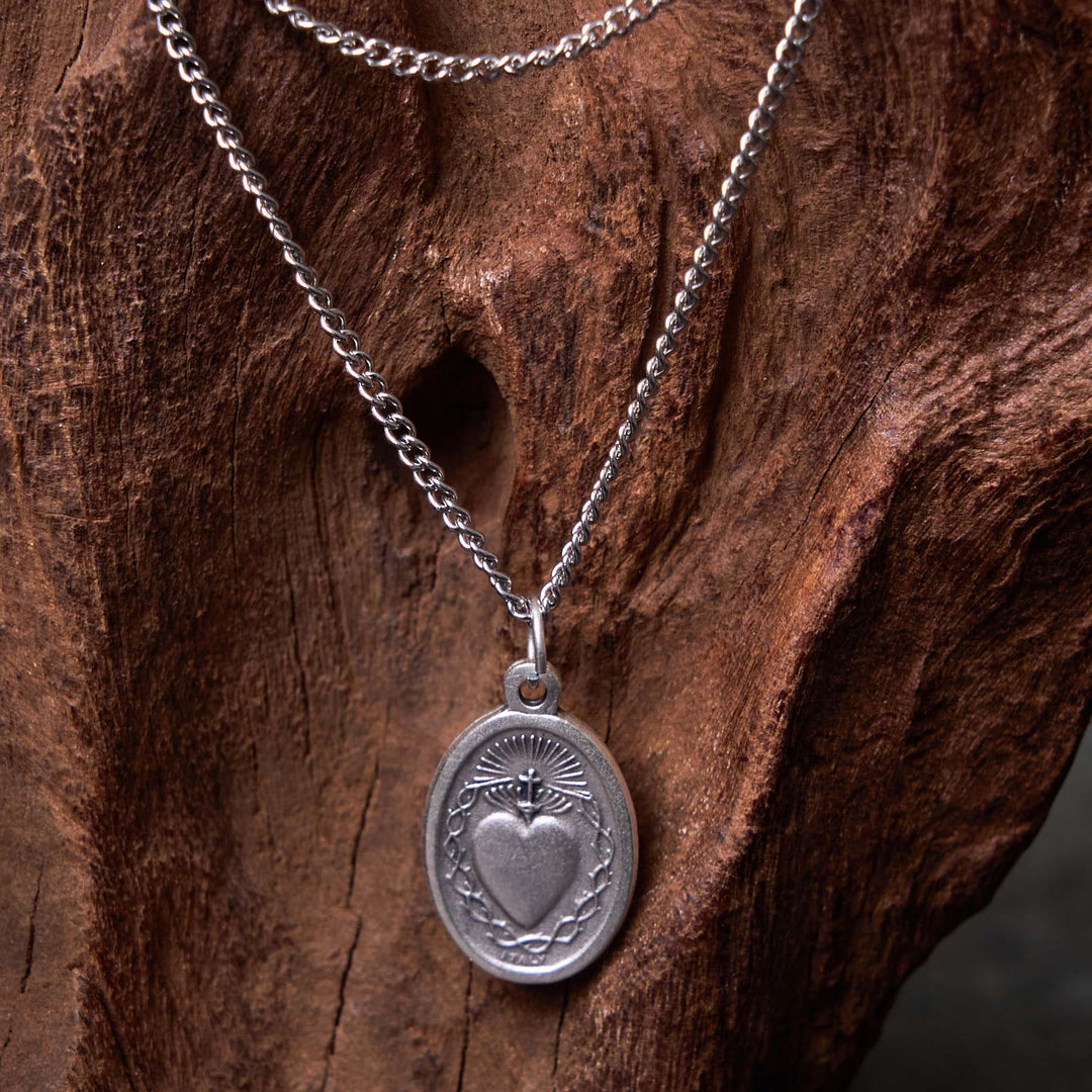 Classic Style Sacred Heart of Jesus Cross Flower Pendant Necklace