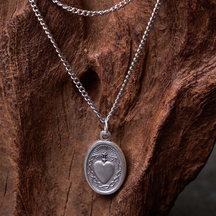 Classic Style Sacred Heart of Jesus Cross Flower Pendant Necklace