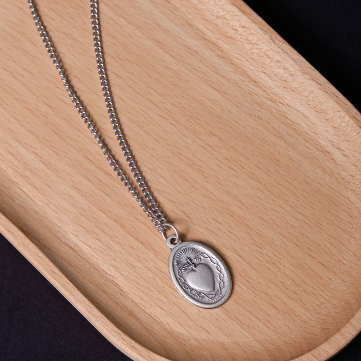 Classic Style Sacred Heart of Jesus Cross Flower Pendant Necklace