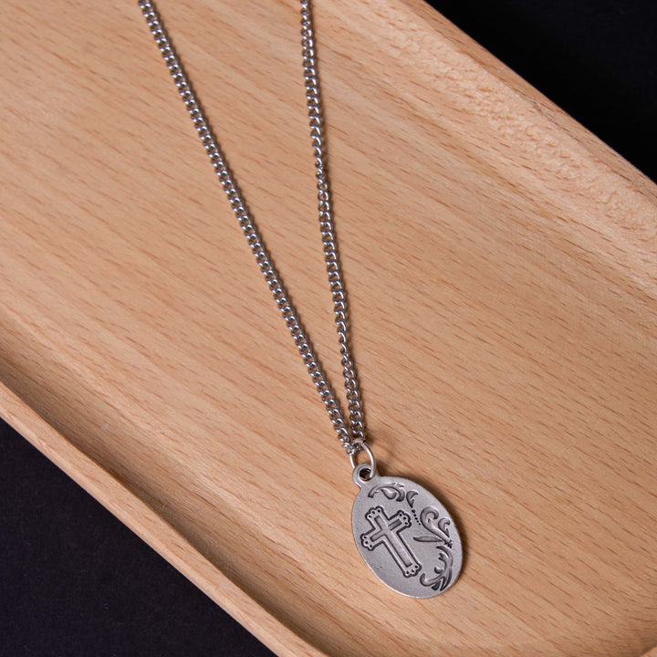 Classic Style Sacred Heart of Jesus Cross Flower Pendant Necklace