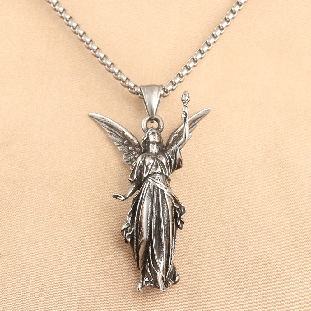 Classic Style Heavenly Protection Guardian Angel Titanium Pendant Necklace