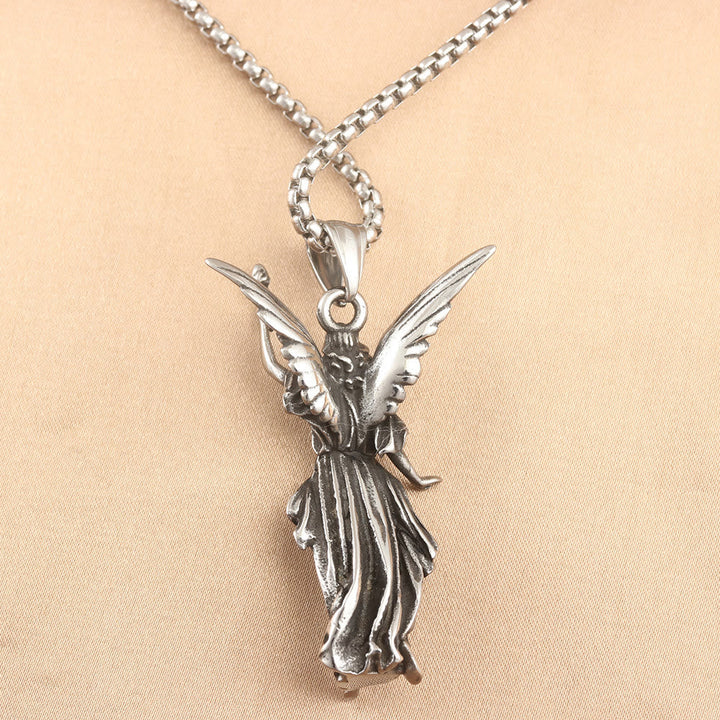 Classic Style Heavenly Protection Guardian Angel Titanium Pendant Necklace