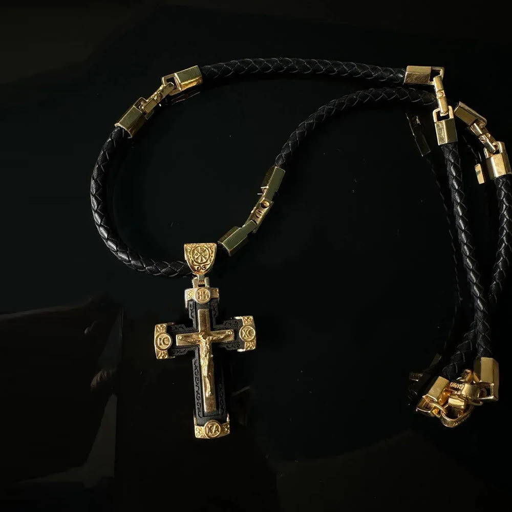 Luxury Style Crucifix Jesus Cross Black-gold Alloy Pendant Necklace