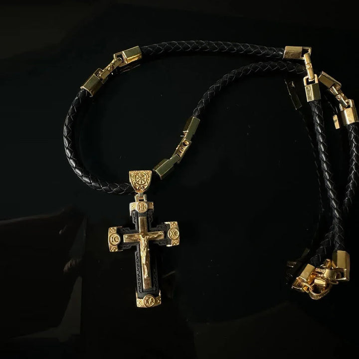 Luxury Style Crucifix Jesus Cross Black-gold Alloy Pendant Necklace