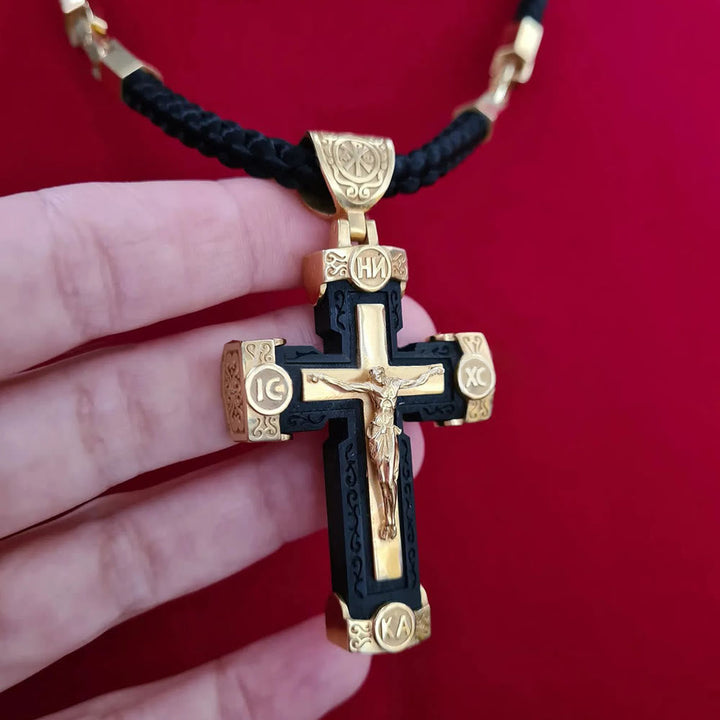 Luxury Style Crucifix Jesus Cross Black-gold Alloy Pendant Necklace