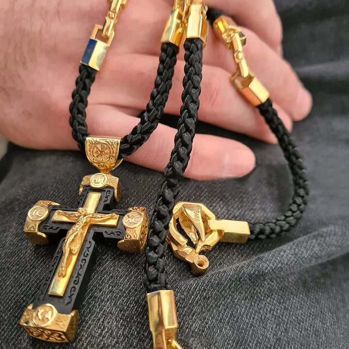 Luxury Style Crucifix Jesus Cross Black-gold Alloy Pendant Necklace