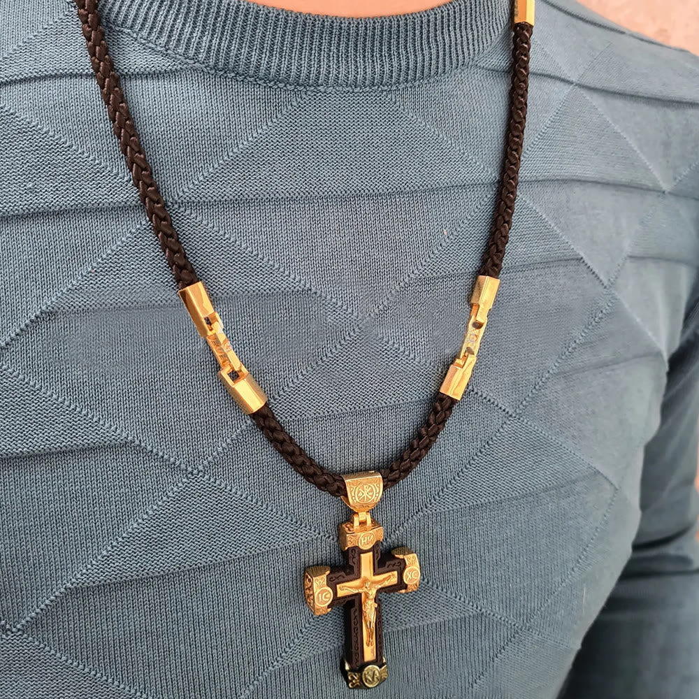 Luxury Style Crucifix Jesus Cross Black-gold Alloy Pendant Necklace
