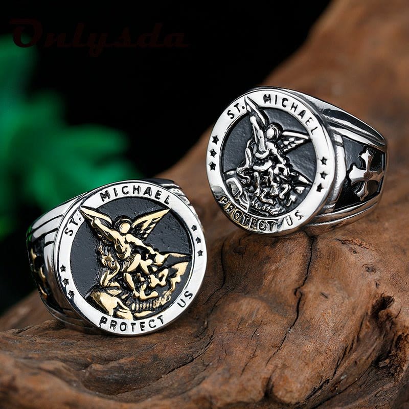 Retro Style Archangel Michael Titanium Steel Ring