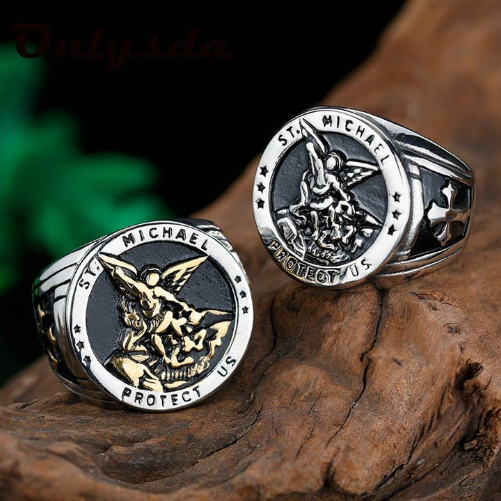 Retro Style Archangel Michael Titanium Steel Ring