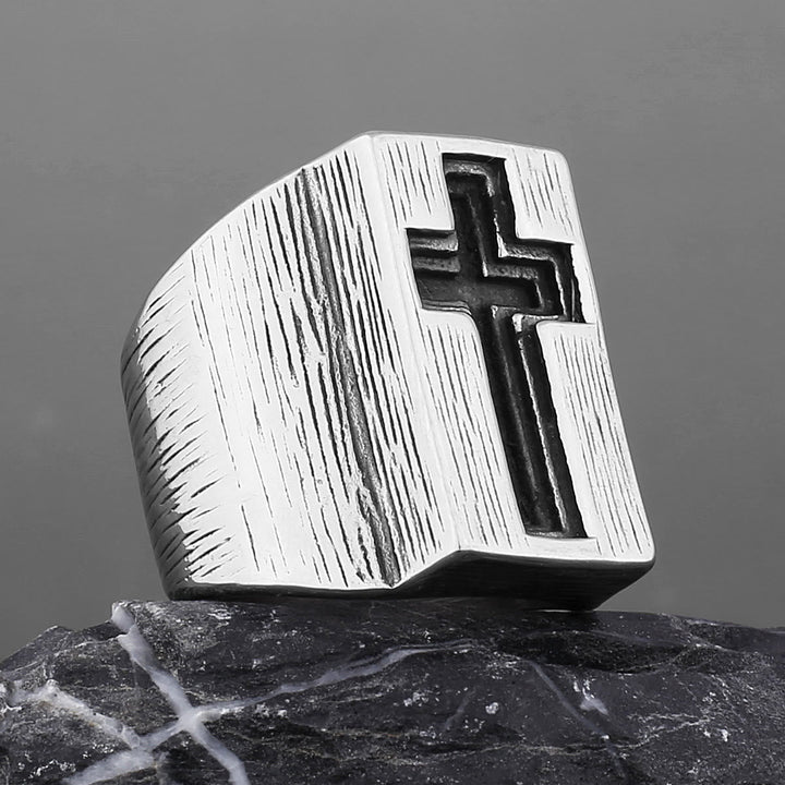 Retro Minimalist Style Broadside Cross Ring