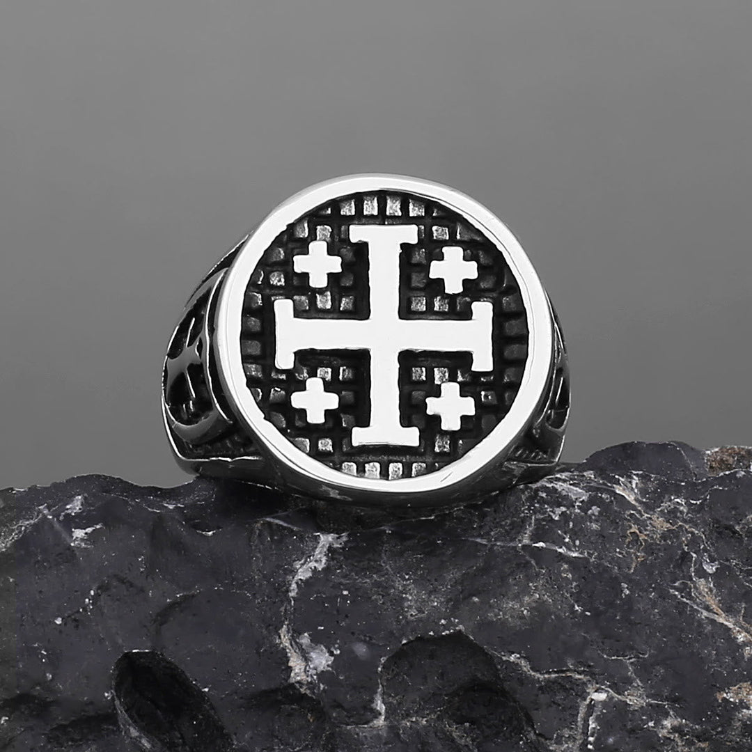Retro Minimalist Style Jerusalem Cross Ring