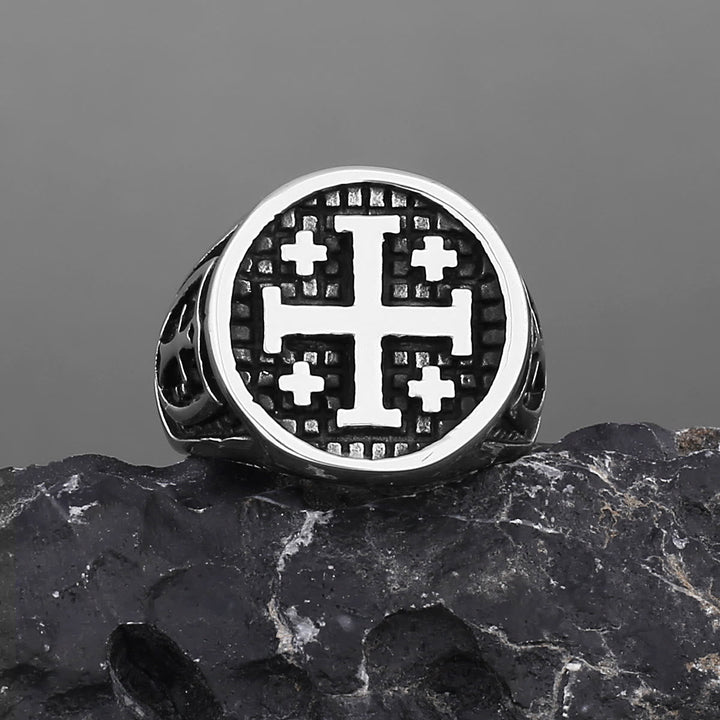 Retro Minimalist Style Jerusalem Cross Ring