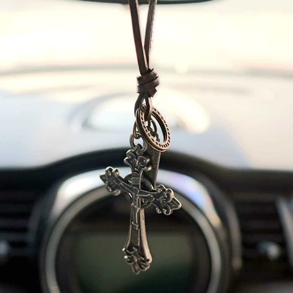 Retro Classic Style Crucifix Pendant Leather Rope Necklace