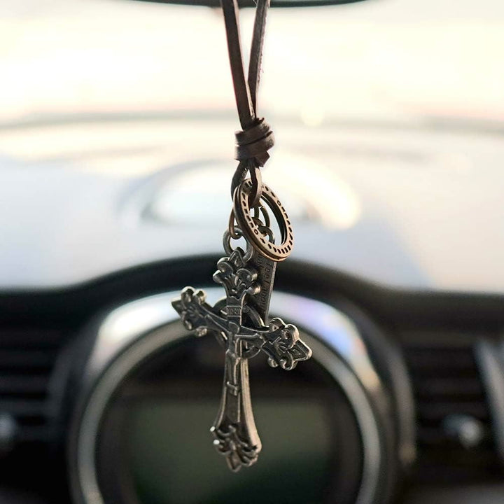 Retro Classic Style Crucifix Pendant Leather Rope Necklace