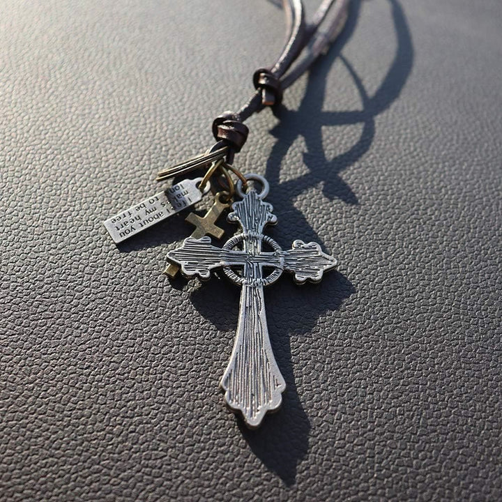 Retro Classic Style Crucifix Pendant Leather Rope Necklace