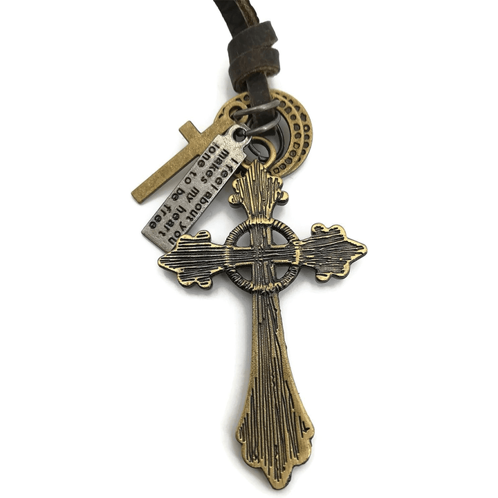 Retro Classic Style Crucifix Pendant Leather Rope Necklace