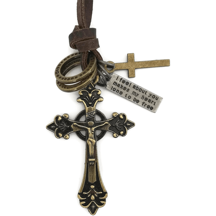 Retro Classic Style Crucifix Pendant Leather Rope Necklace