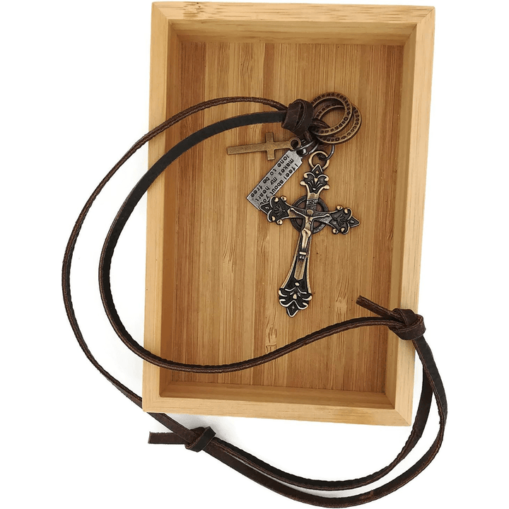 Retro Classic Style Crucifix Pendant Leather Rope Necklace