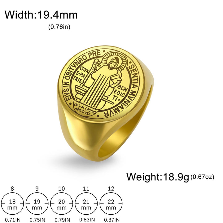 Retro-pop Style Engraved St. Benedict's Exorcism Medal Stainless Ring