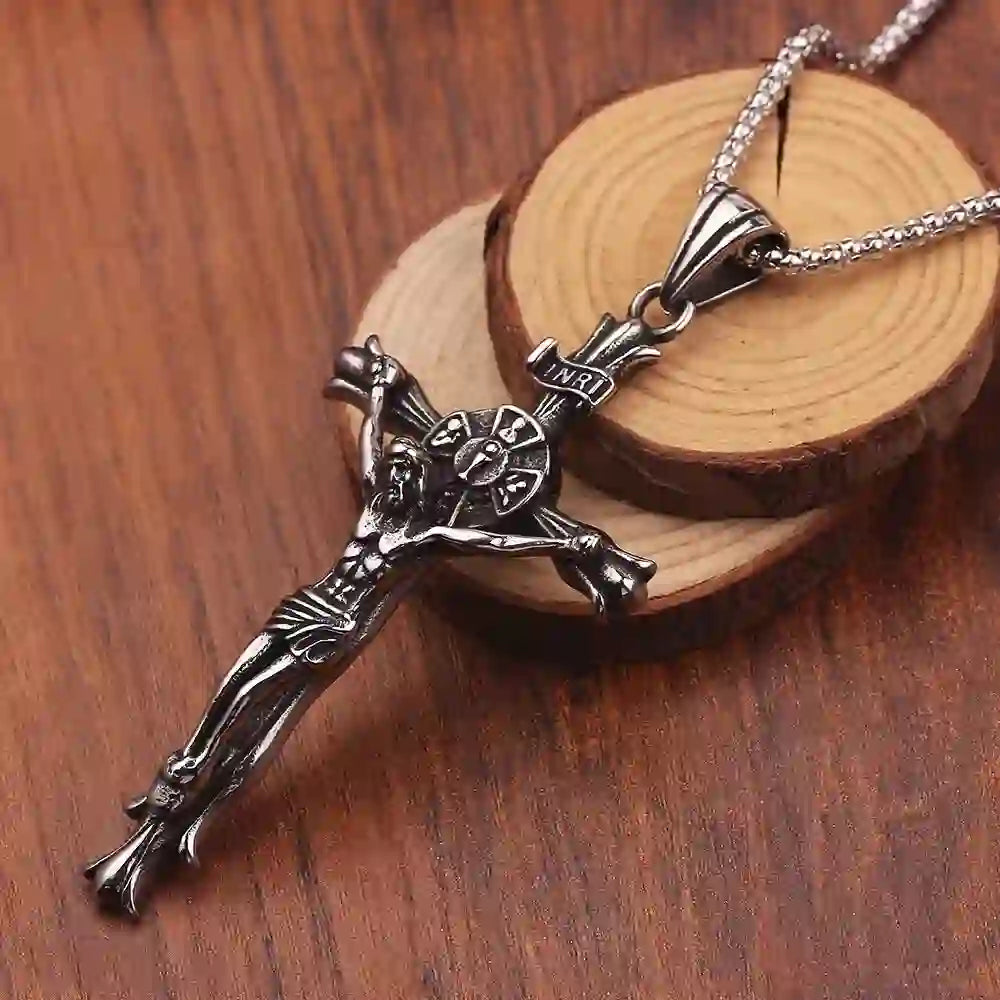 Retro Style Stainless Steel Crucifix Jewelry Chain Pendant Necklace