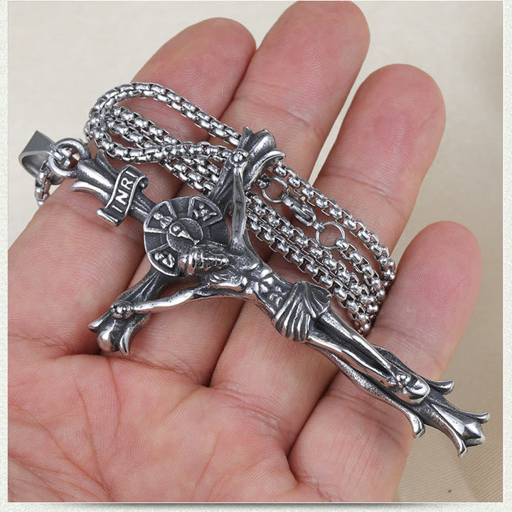 Retro Style Stainless Steel Crucifix Jewelry Chain Pendant Necklace