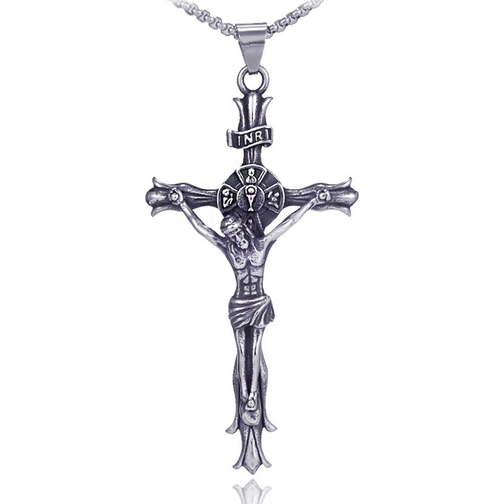 Retro Style Stainless Steel Crucifix Jewelry Chain Pendant Necklace