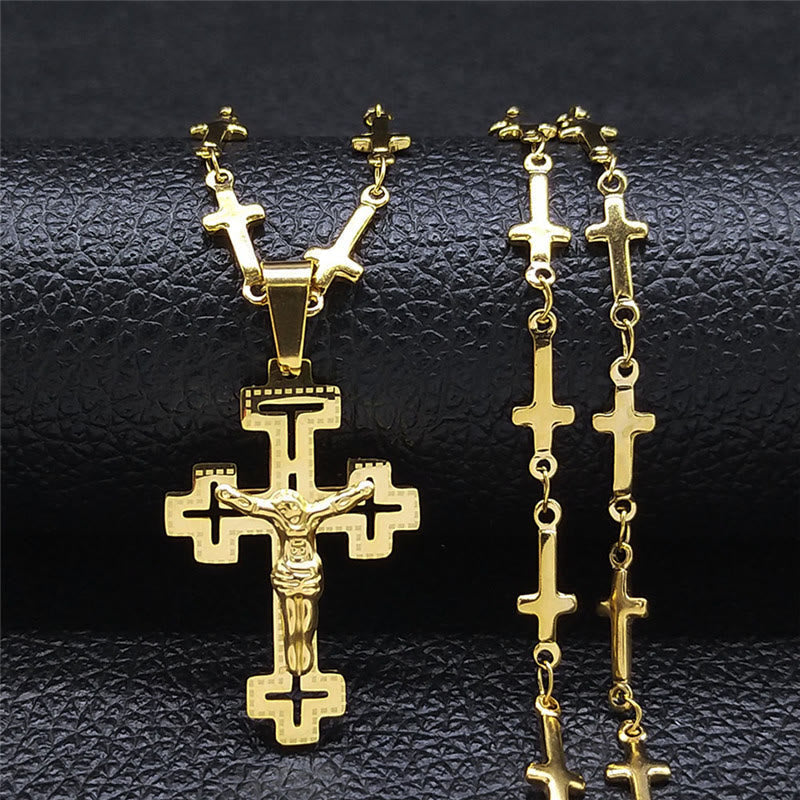 Retro Noble Style Crucifix with Cross Chain Pendant Necklace
