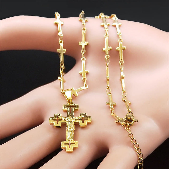Retro Noble Style Crucifix with Cross Chain Pendant Necklace