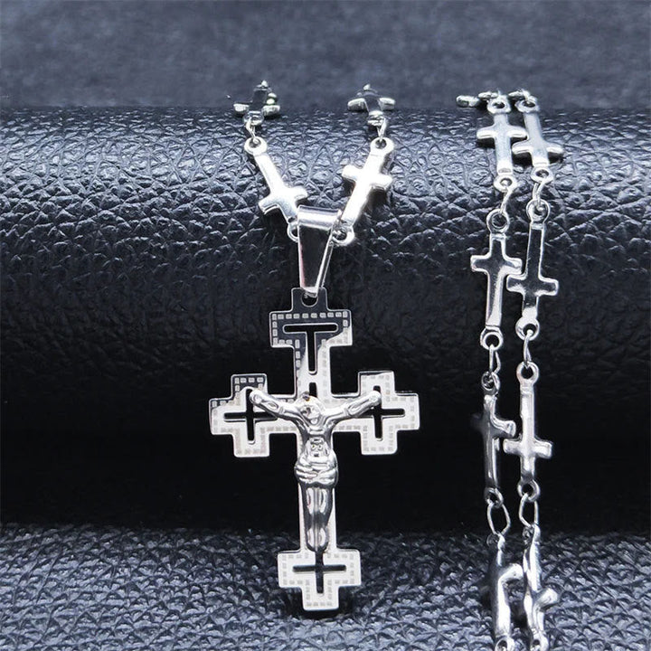 Retro Noble Style Crucifix with Cross Chain Pendant Necklace
