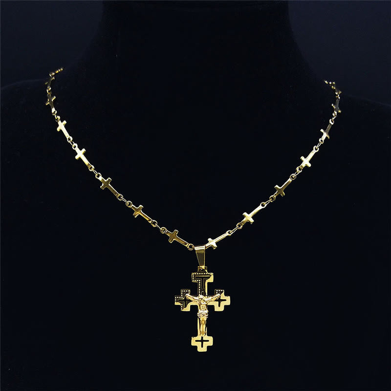 Retro Noble Style Crucifix with Cross Chain Pendant Necklace