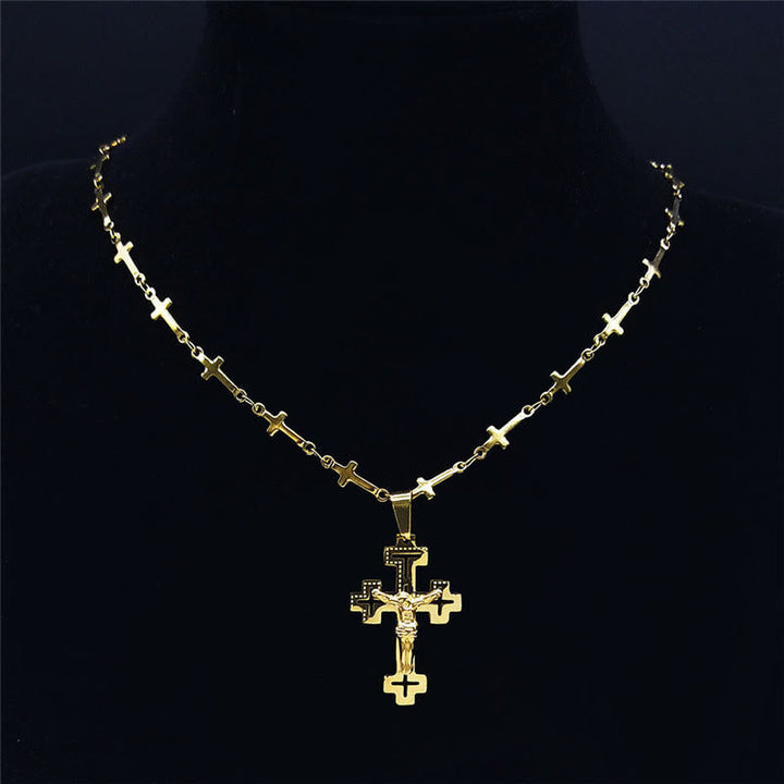 Retro Noble Style Crucifix with Cross Chain Pendant Necklace